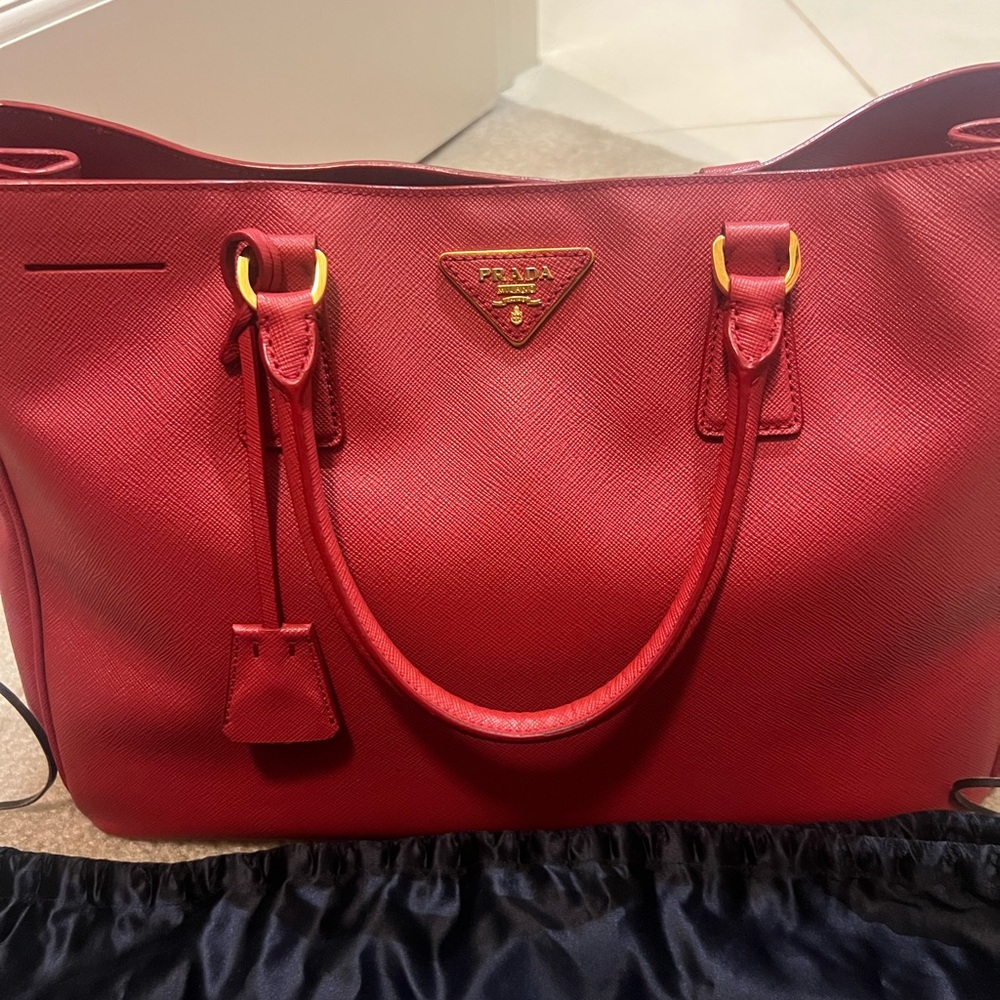 Prada Red Saffiano Leather Large Tote Bag